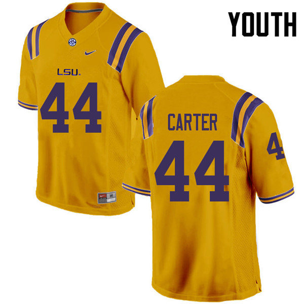 Youth #44 Tory Carter LSU Tigers College Football Jerseys Sale-Gold - Click Image to Close